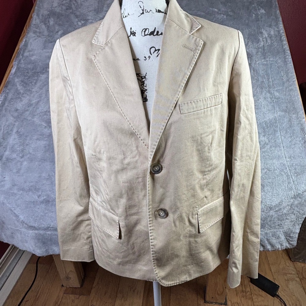 Polo Ralph Lauren Blazer Women 10 Tan Khaki Cotton Twill 2-Button Jacket $398